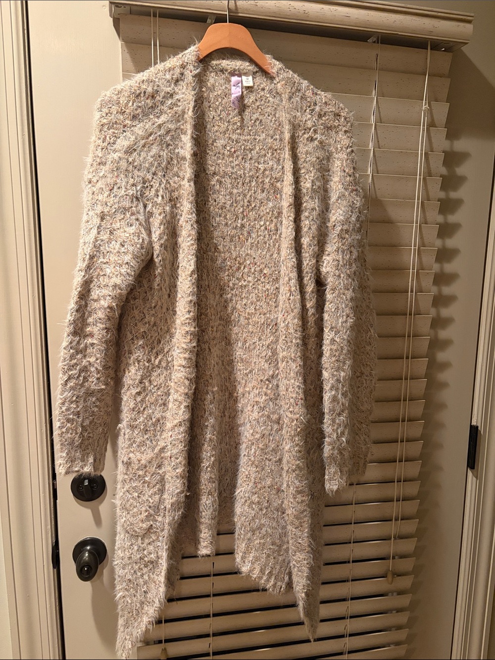 Alya Cream Fuzzy Open-Front Cardigan